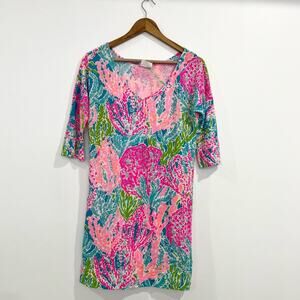 Lilly Pulitzer Eliza Dress Let's Cha Cha Pink Blue Small